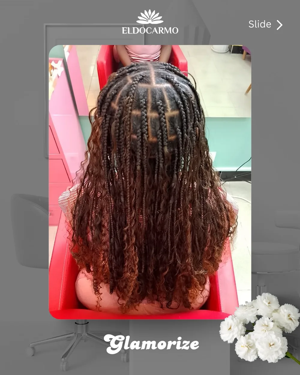 Tranças box braids com pontas cacheadas